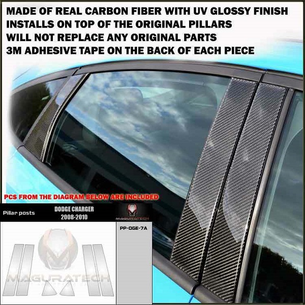 Real Carbon Fiber Pillar Posts Trim 6 PCS 08-10 Dodge Charger - Click Image to Close